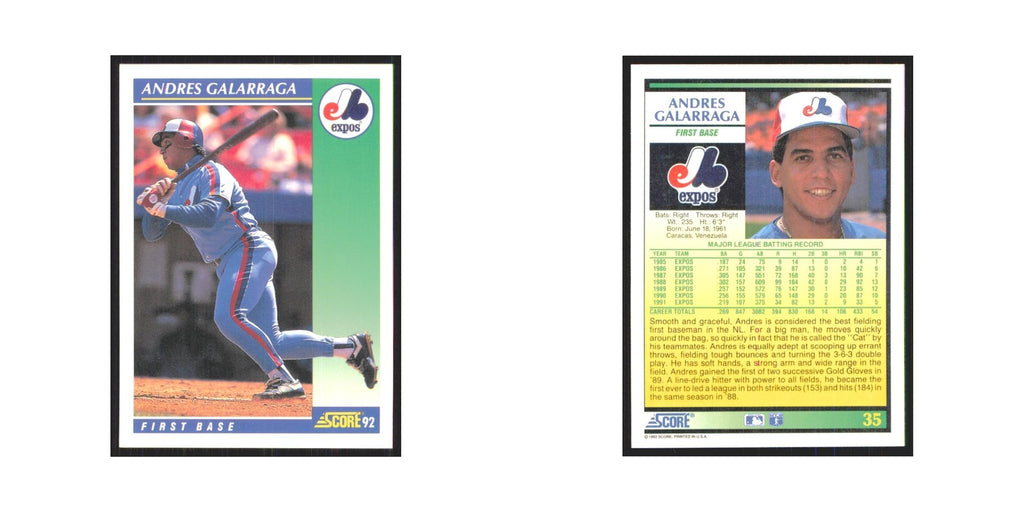 1992 Score Andres Galarraga Montreal Expos #35