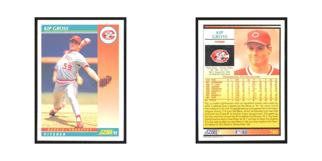 1992 Score Kip Gross RC Reds #740
