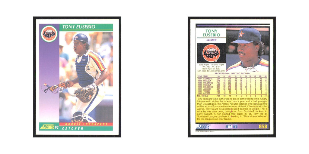 1992 Score Tony Eusebio RC Astros #858