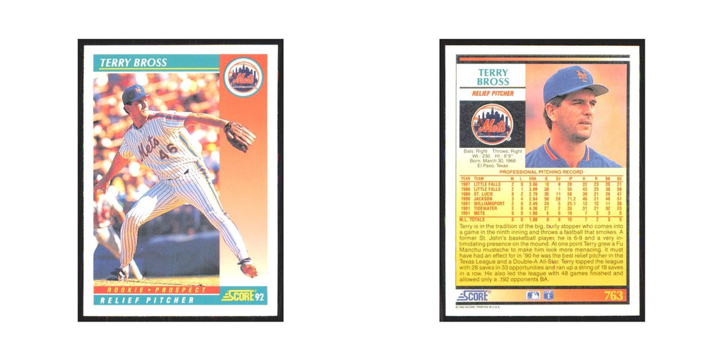 1992 Score Terry Bross RC Mets #763