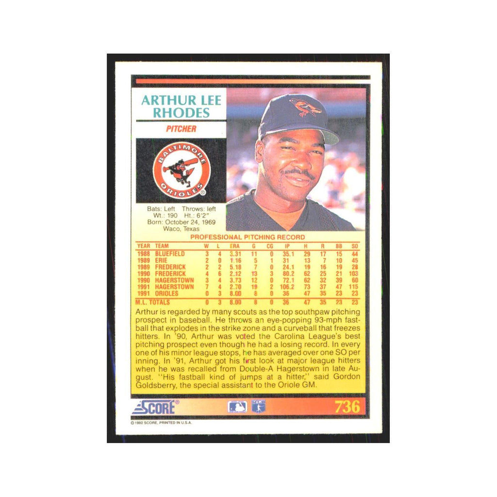 1992 Score Arthur Lee Rhodes RC Orioles #736
