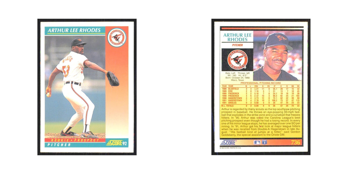 1992 Score Arthur Lee Rhodes RC Orioles #736
