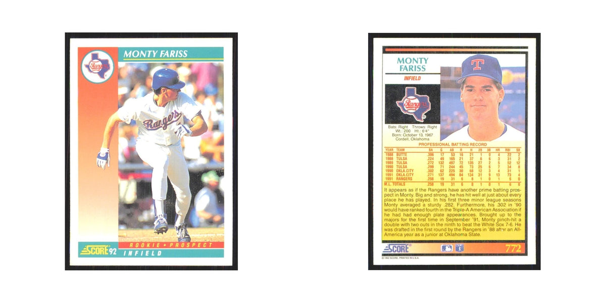 1992 Score Monty Fariss RC Rangers #772