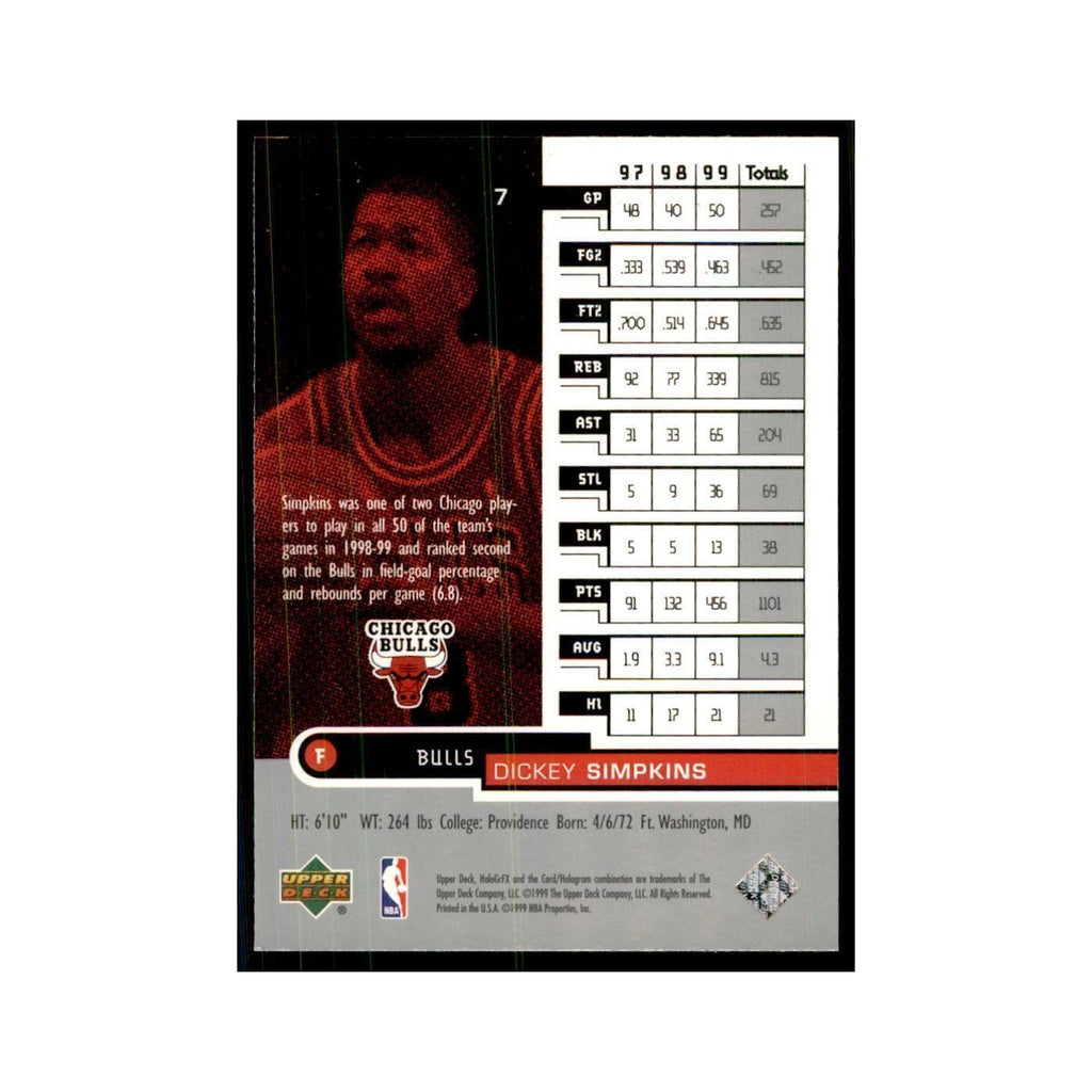 1999 Upper Deck HoloGrFX Dickey Simpkins Bulls #7
