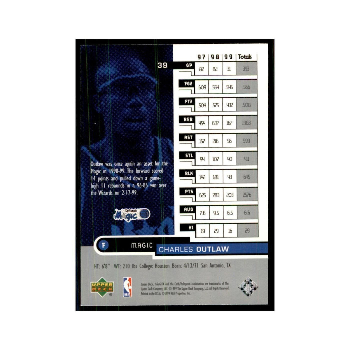 1999 Upper Deck Hologrfx Charles Outlaw Magic #39