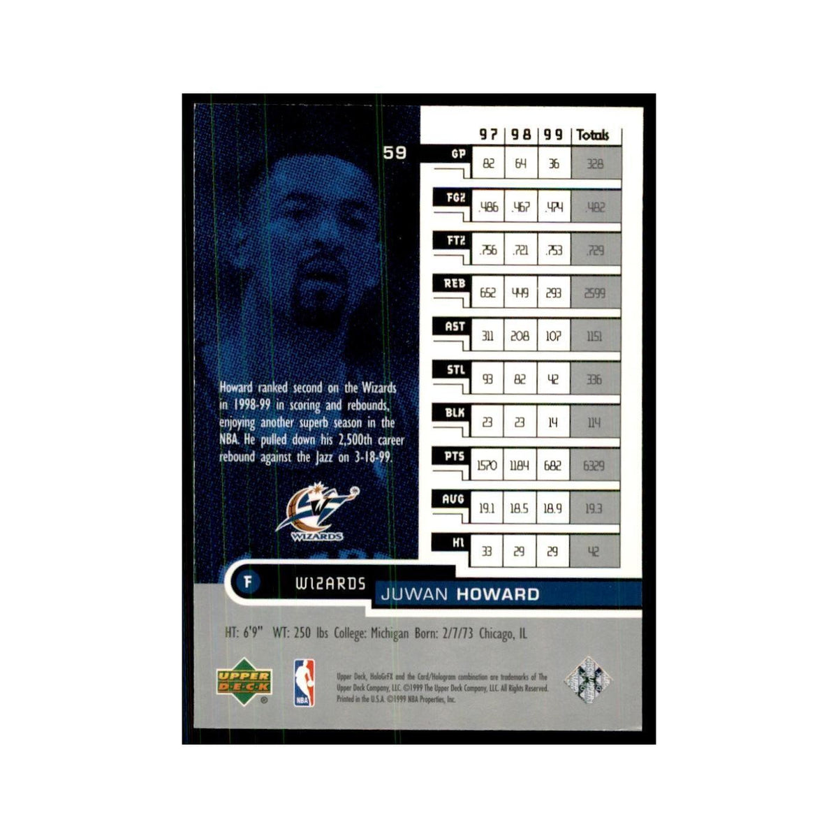 1999 Upper Deck HoloGrFX Juwan Howard Wizards #59