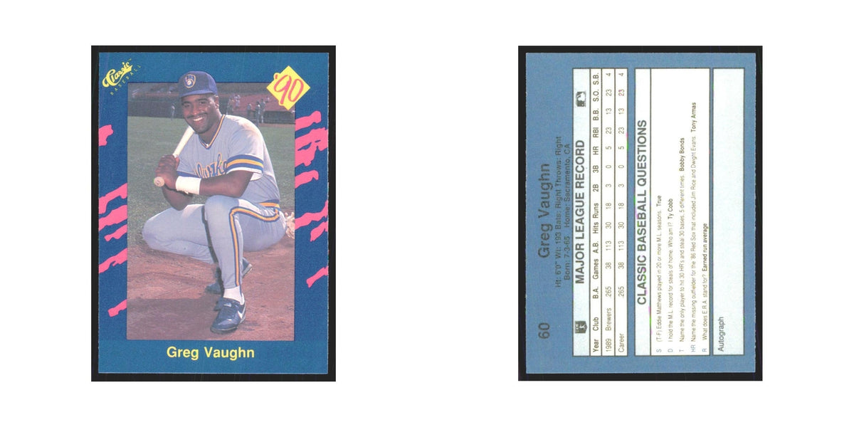 1990 Classic Greg Vaughn Brewers #60
