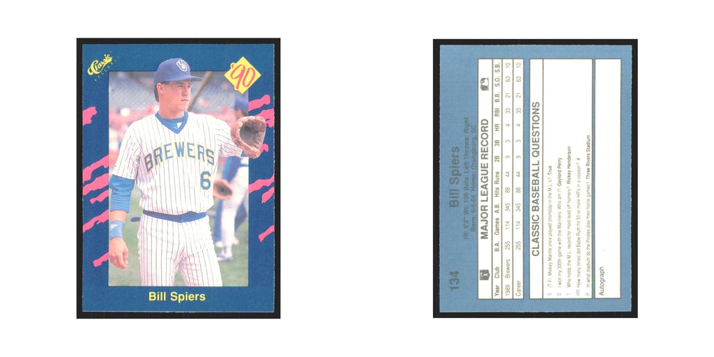 1990 Classic Bill Spiers Brewers #134