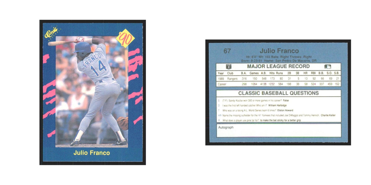 1990 Classic Julio Franco Rangers #67
