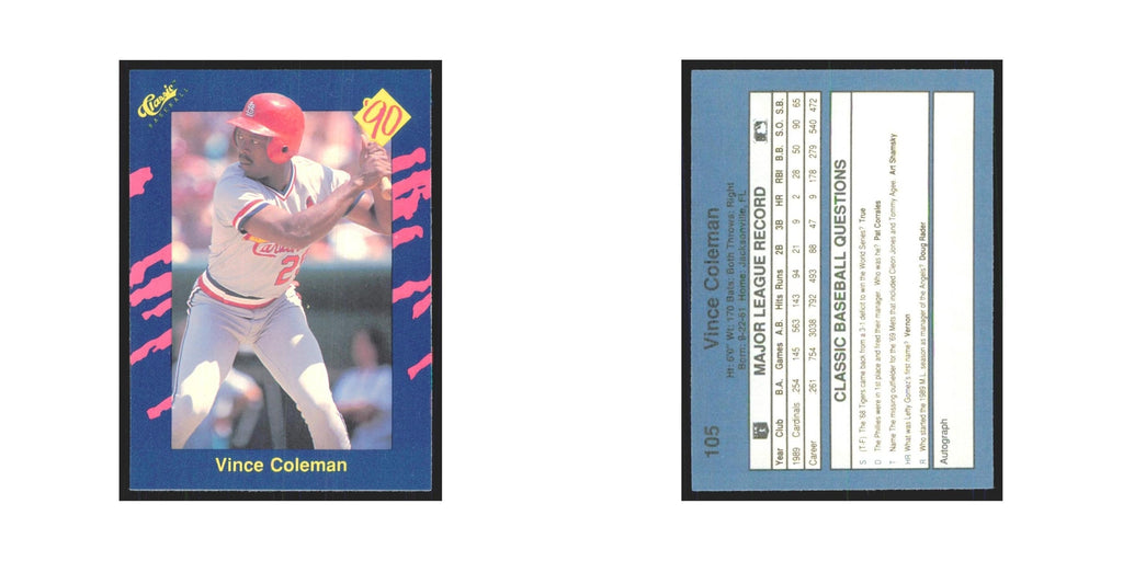 1990 Classic Vince Coleman Cardinals #105