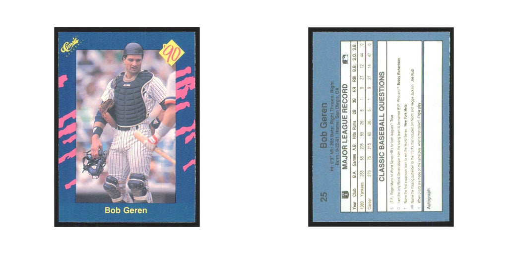 1990 Classic Bob Geren Yankees #25