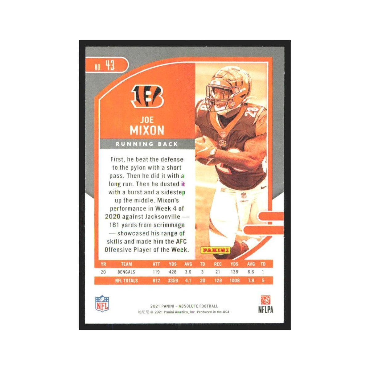 2021 Panini Absolute Joe Mixon Bengals #43