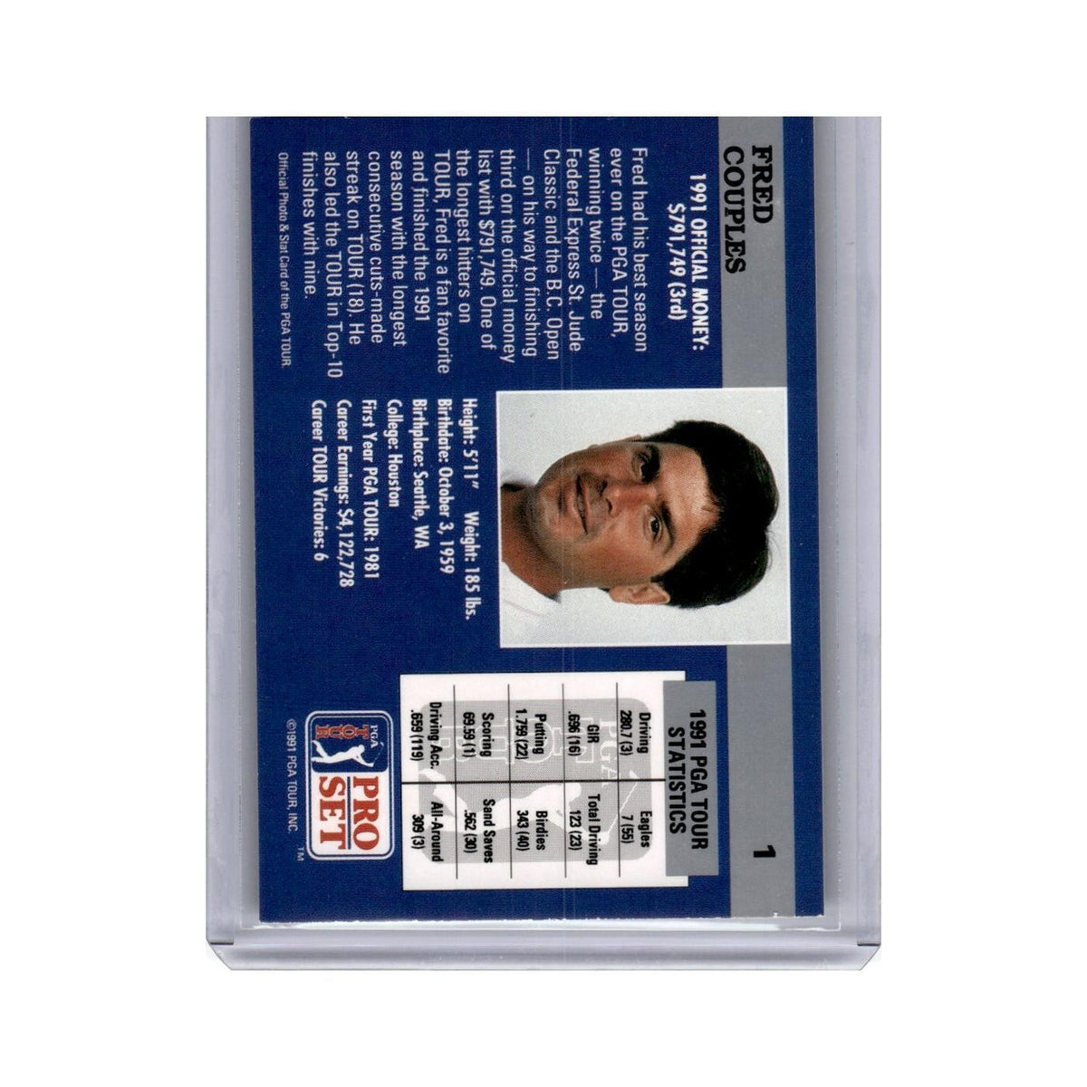 Fred Couples 1991 Pro Set Golf PGA #1 Baseball Card NM