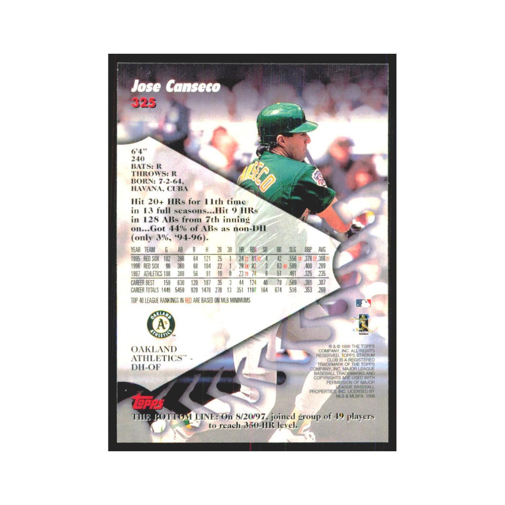 1998 Stadium Club Jose Canseco Athletics #325