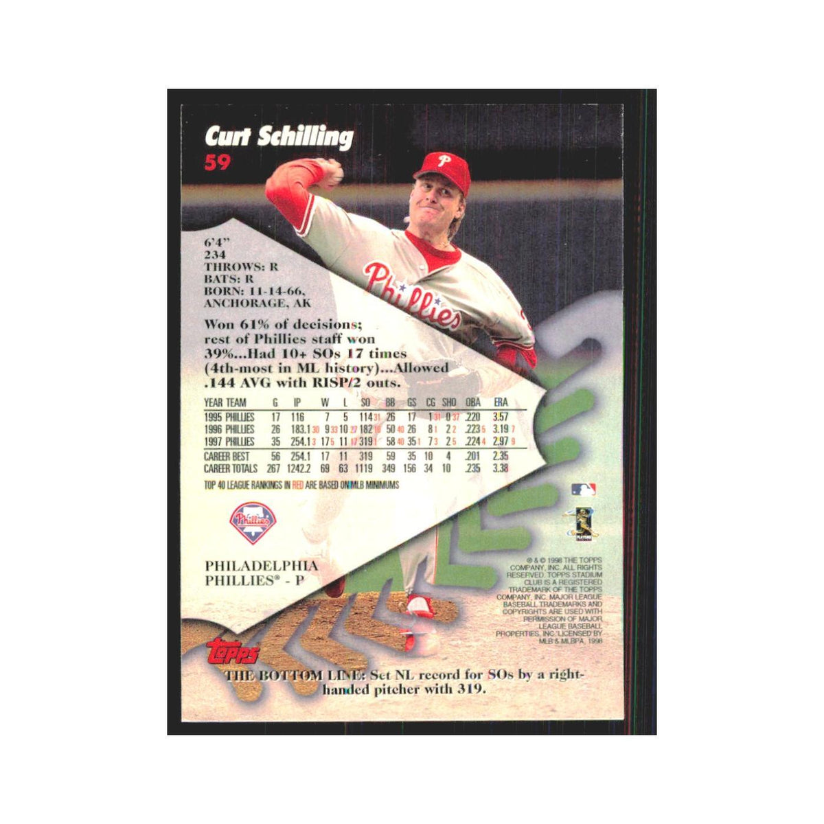 1998 Stadium Club Curt Schilling Phillies #59