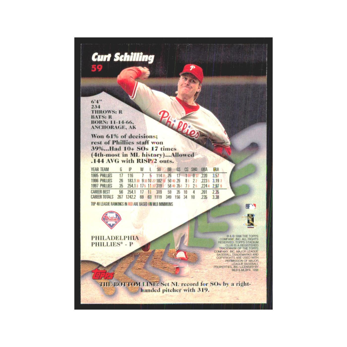 1998 Stadium Club Curt Schilling Phillies #59