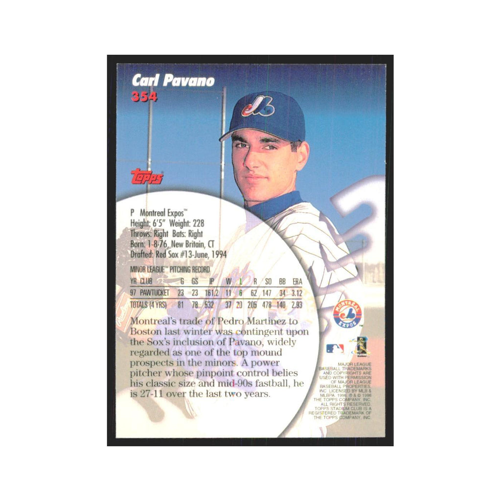 1998 Stadium Club Carl Pavano Montreal Expos #354