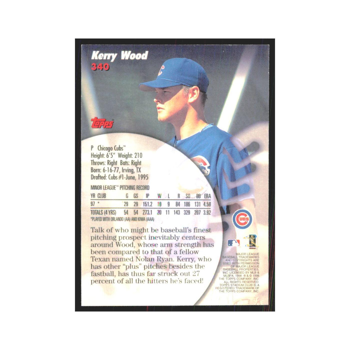 1998 Stadium Club Kerry Wood Cubs #340