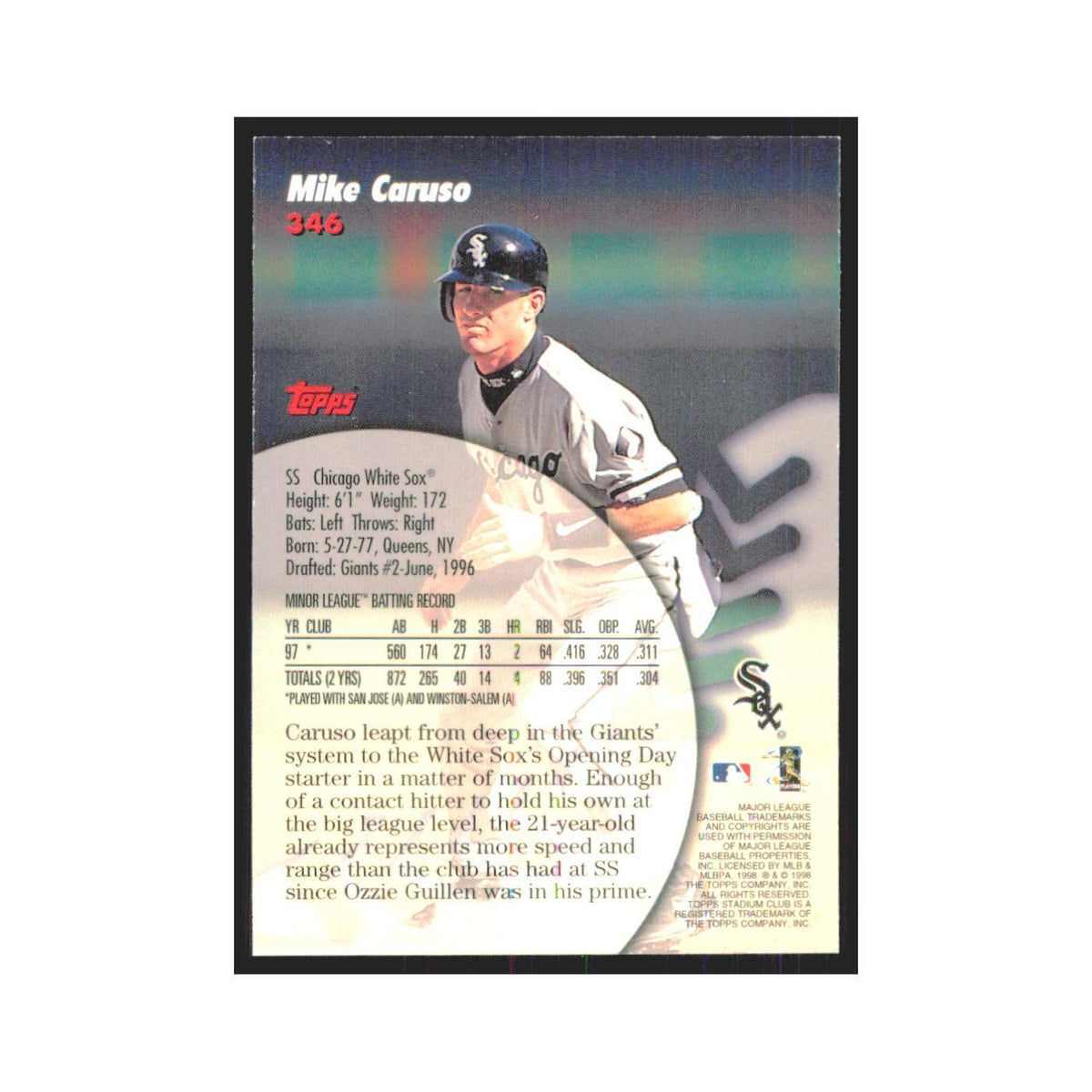 1998 Stadium Club Mike Caruso White Sox #346