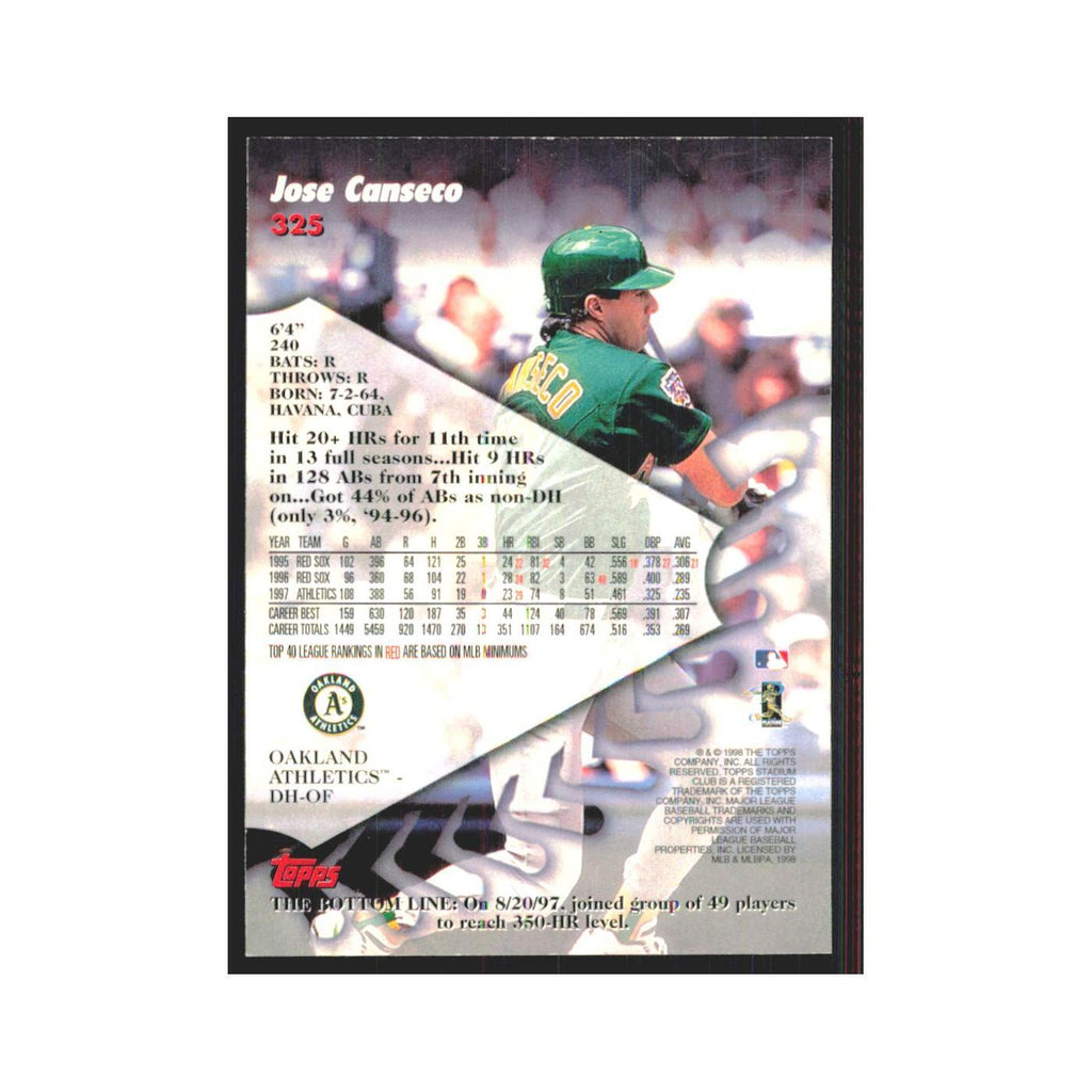 1998 Stadium Club Jose Canseco Athletics #325