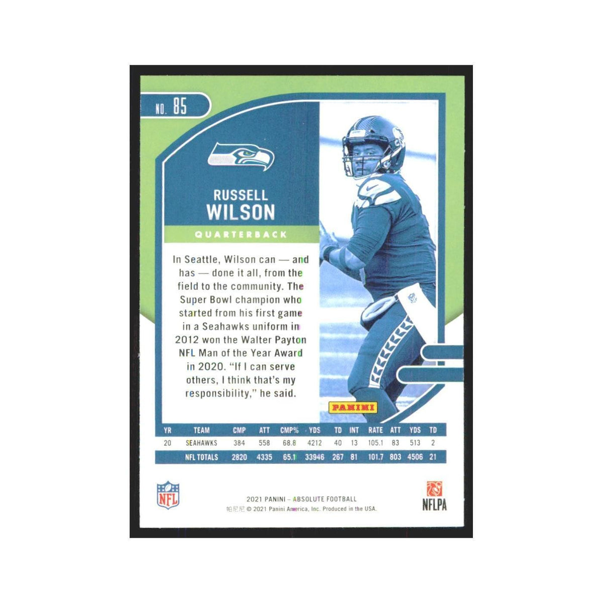 2021 Panini Absolute Russell Wilson Seahawks #85