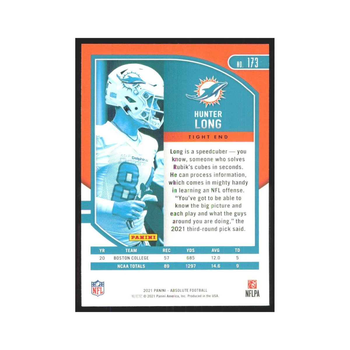 2021 Panini Absolute Hunter Long RC Dolphins #173
