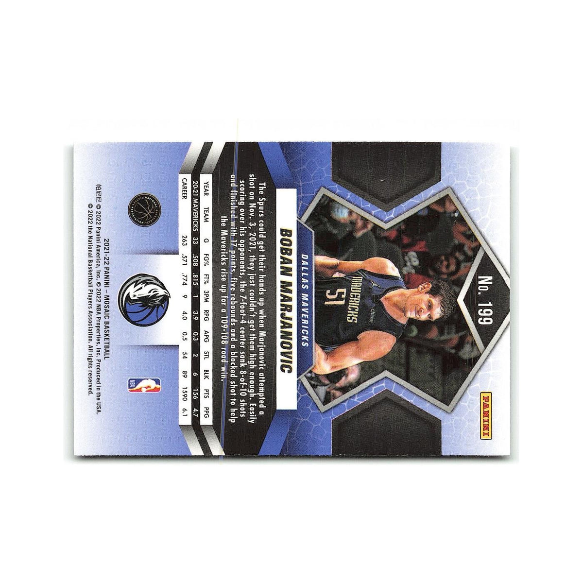 Boban Marjanovic 2021 Panini Mosaic #199 Dallas Mavericks Basketball Card NM