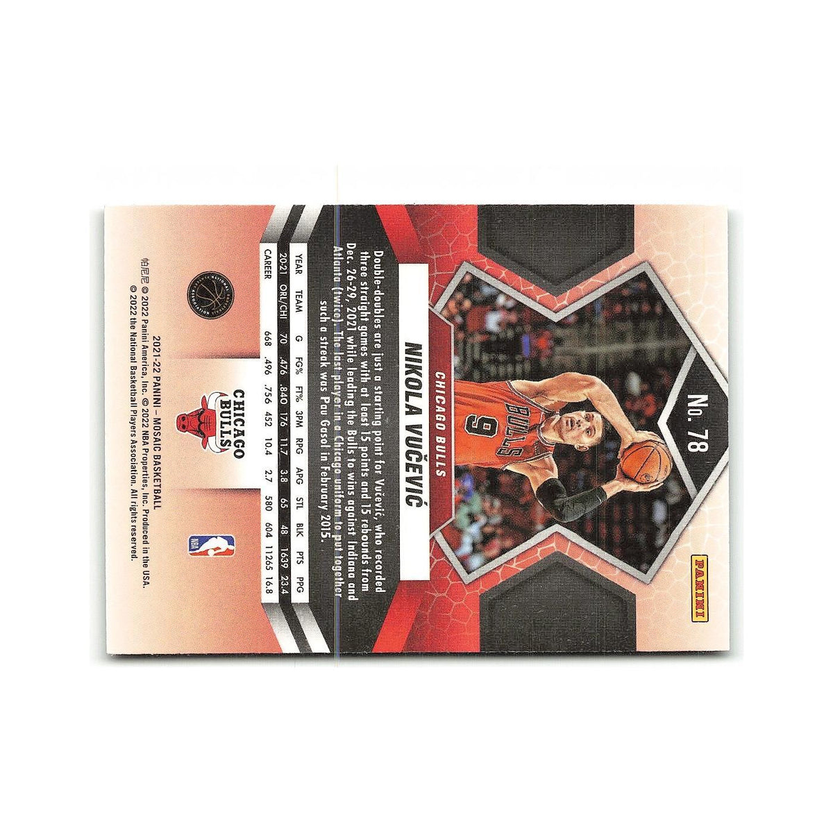 Nikola Vucevic 2021 Panini Mosaic #78 Chicago Bulls Basketball Card NM