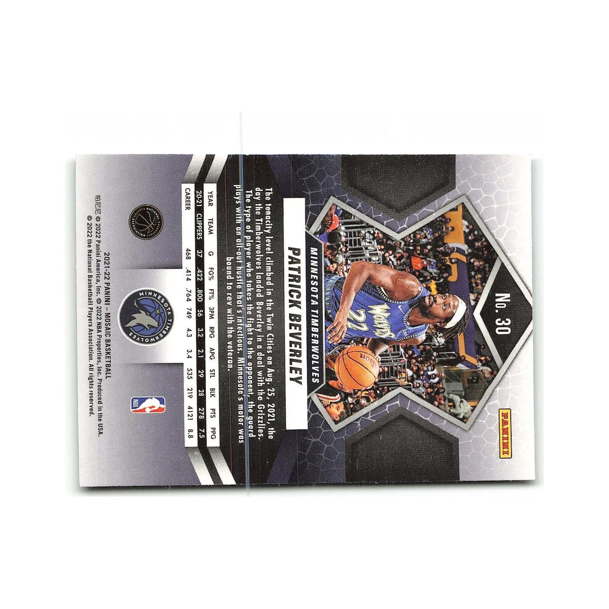 Patrick Beverley 2021 Panini Mosaic #30 Minnesota Timberwolves NM