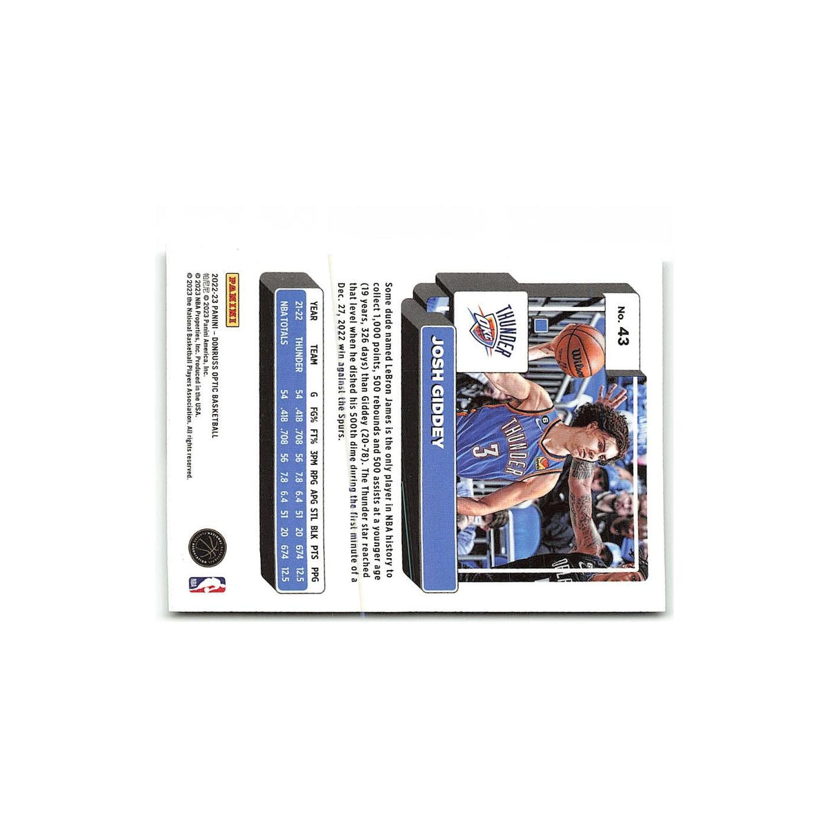 Josh Giddey 2022 Donruss Optic #43 Oklahoma City Thunder Basketball Card NM