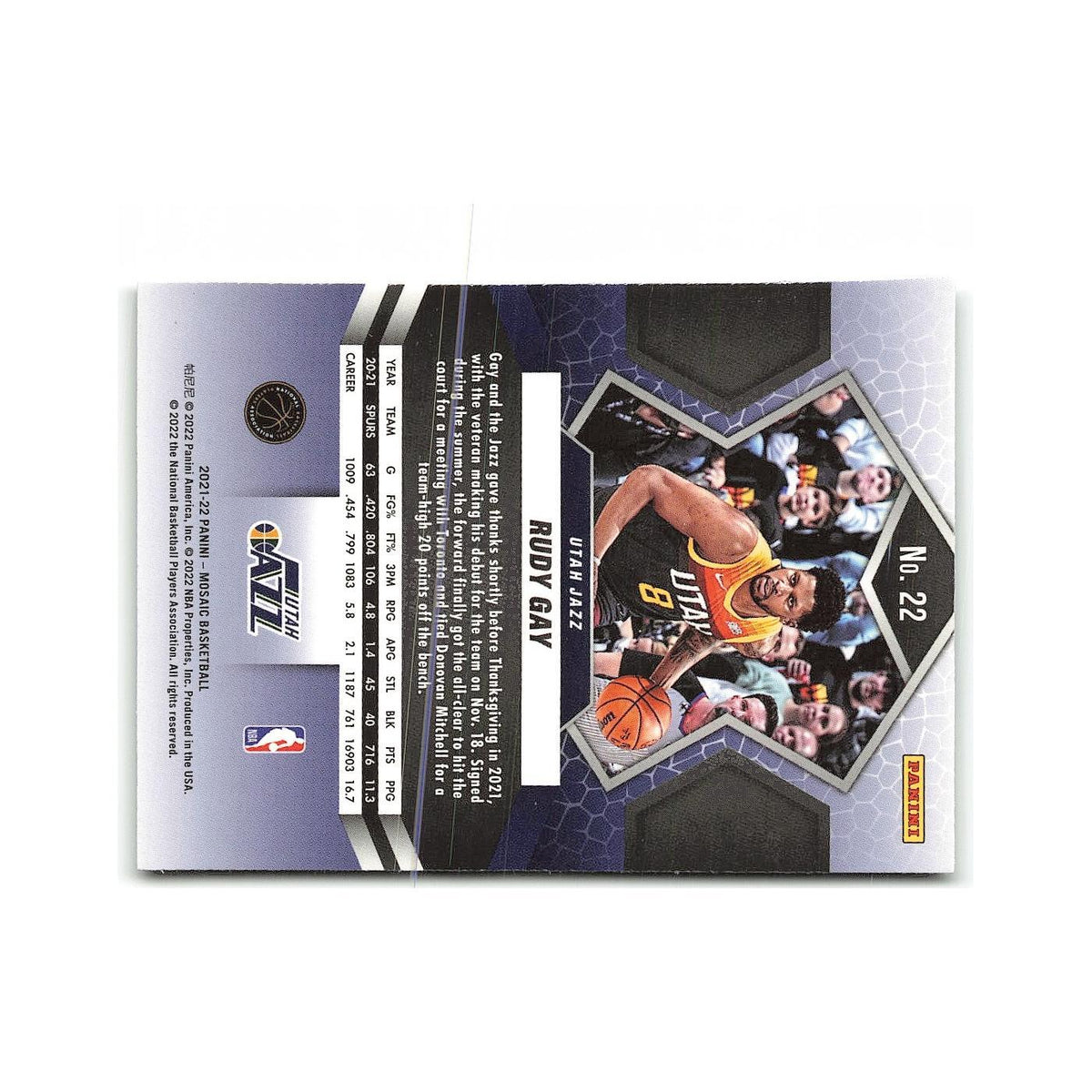 Rudy Gay 2021 Panini Mosaic #22 Utah Jazz Basketball Card NM