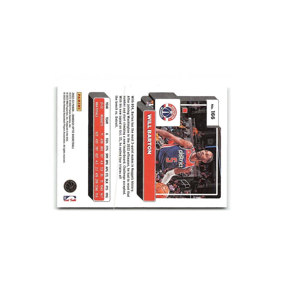 Will Barton 2022 Donruss Optic #166 Washington Wizards Basketball Card NM