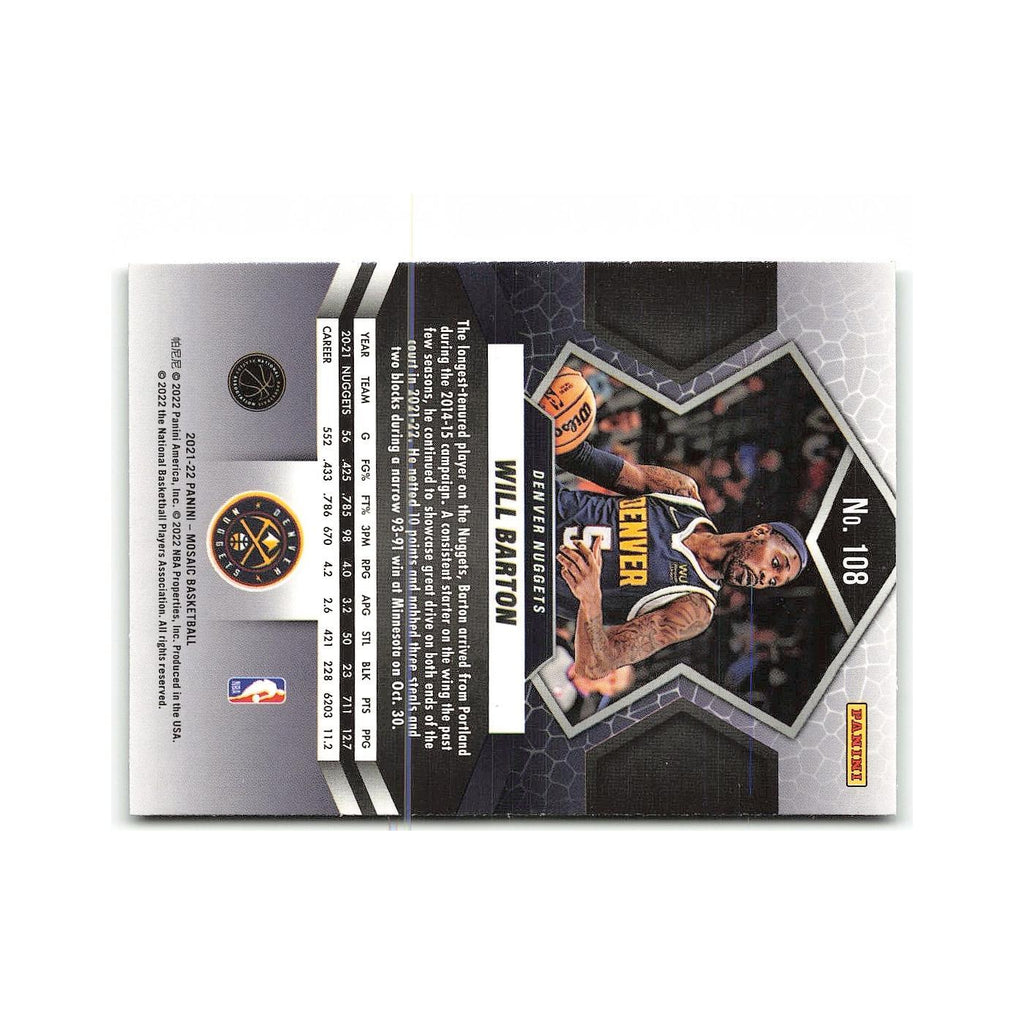 Will Barton 2021 Panini Mosaic #108 Denver Nuggets Basketball Card NM