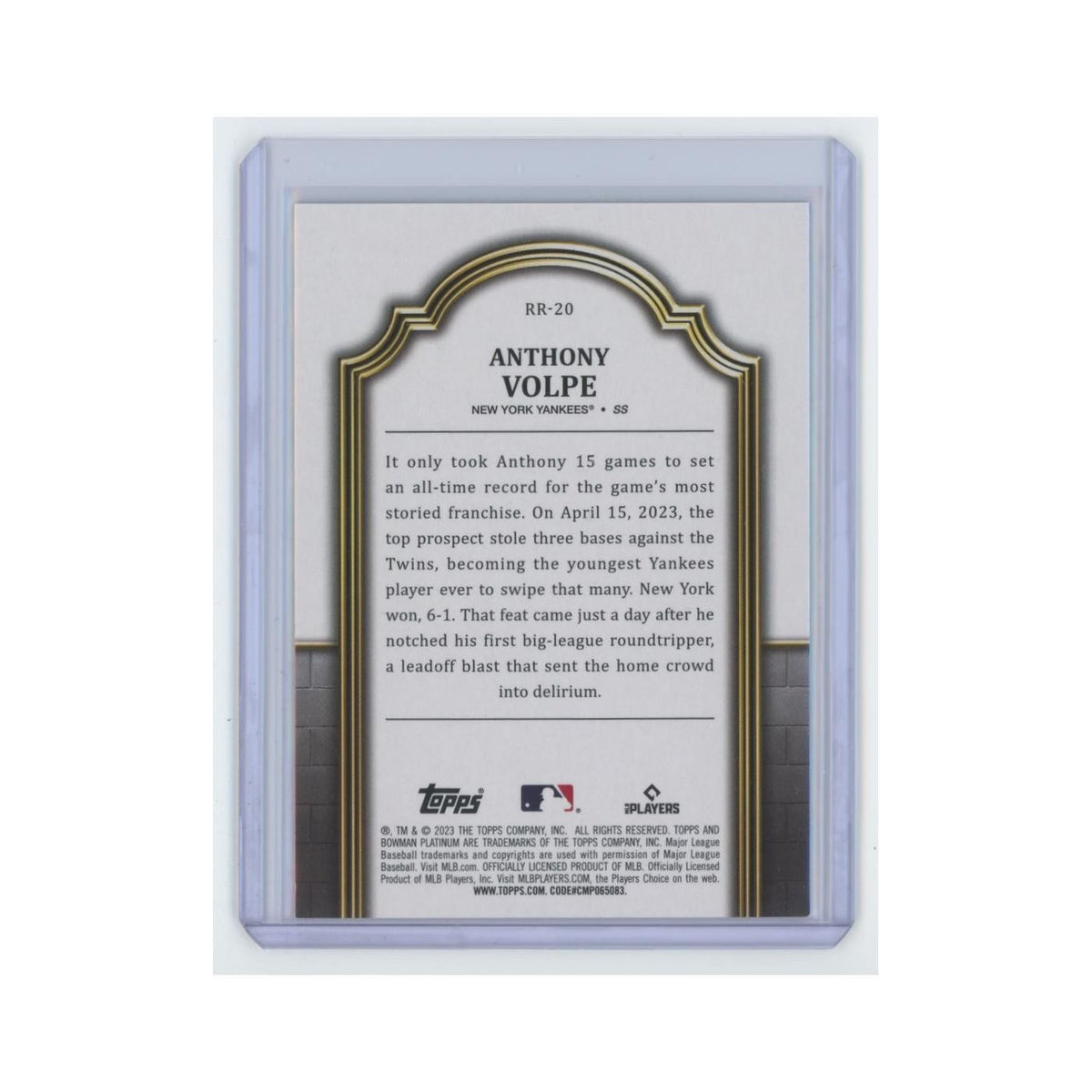Anthony Volpe Rookie 2023 Bowman Platinum Renowned Rookies #RR-20 Yankees NM