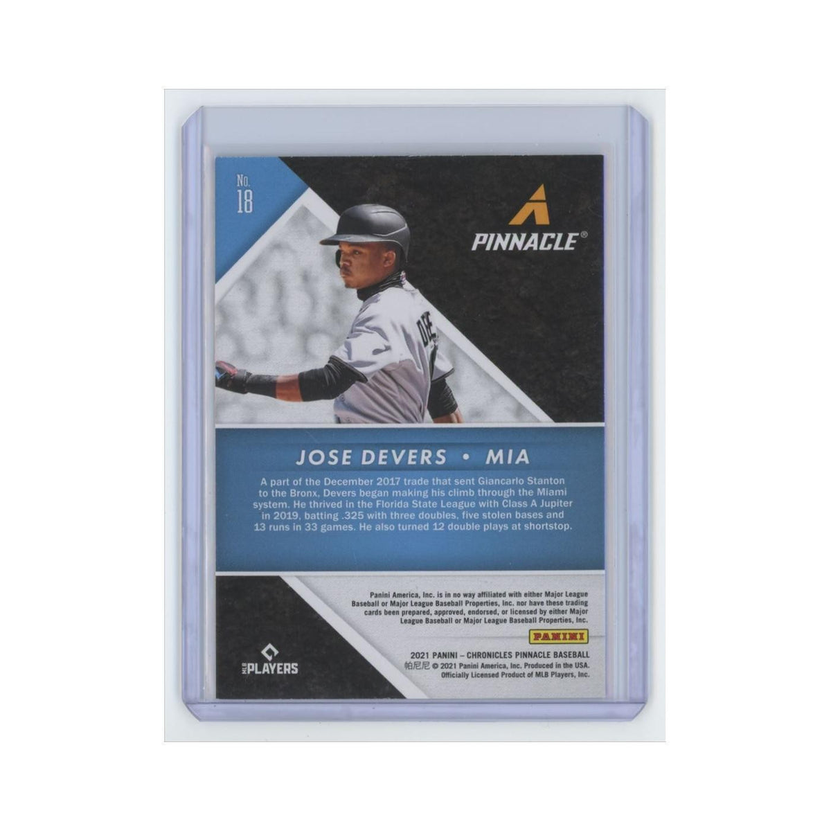 Jose Devers Rookie 2021 Panini Chronicles Pinnacle #18 Miami Marlins NM