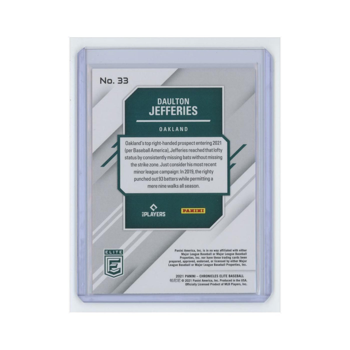 Daulton Jefferies Rookie 2021 Panini Chronicles Elite #33 Oakland Athletics NM