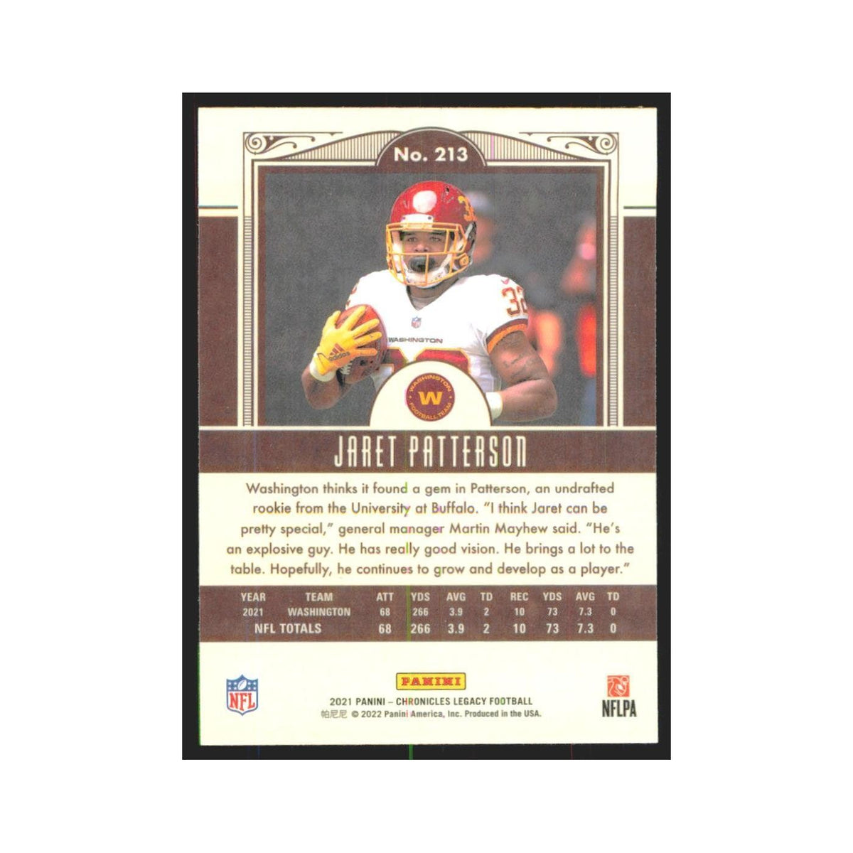 2021 Panini Chronicles Jaret Patterson RC Chiefs #213