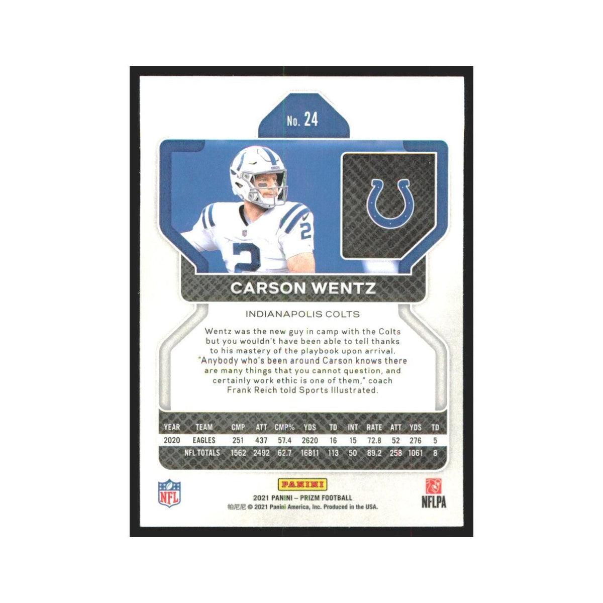 2021 Panini Prizm Carson Wentz Colts #24