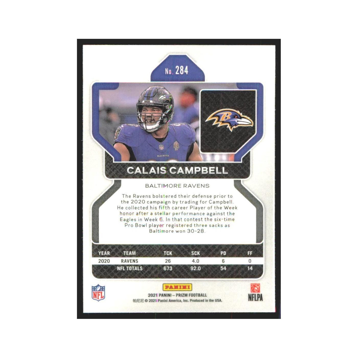 2021 Panini Prizm Calais Campbell Ravens #284