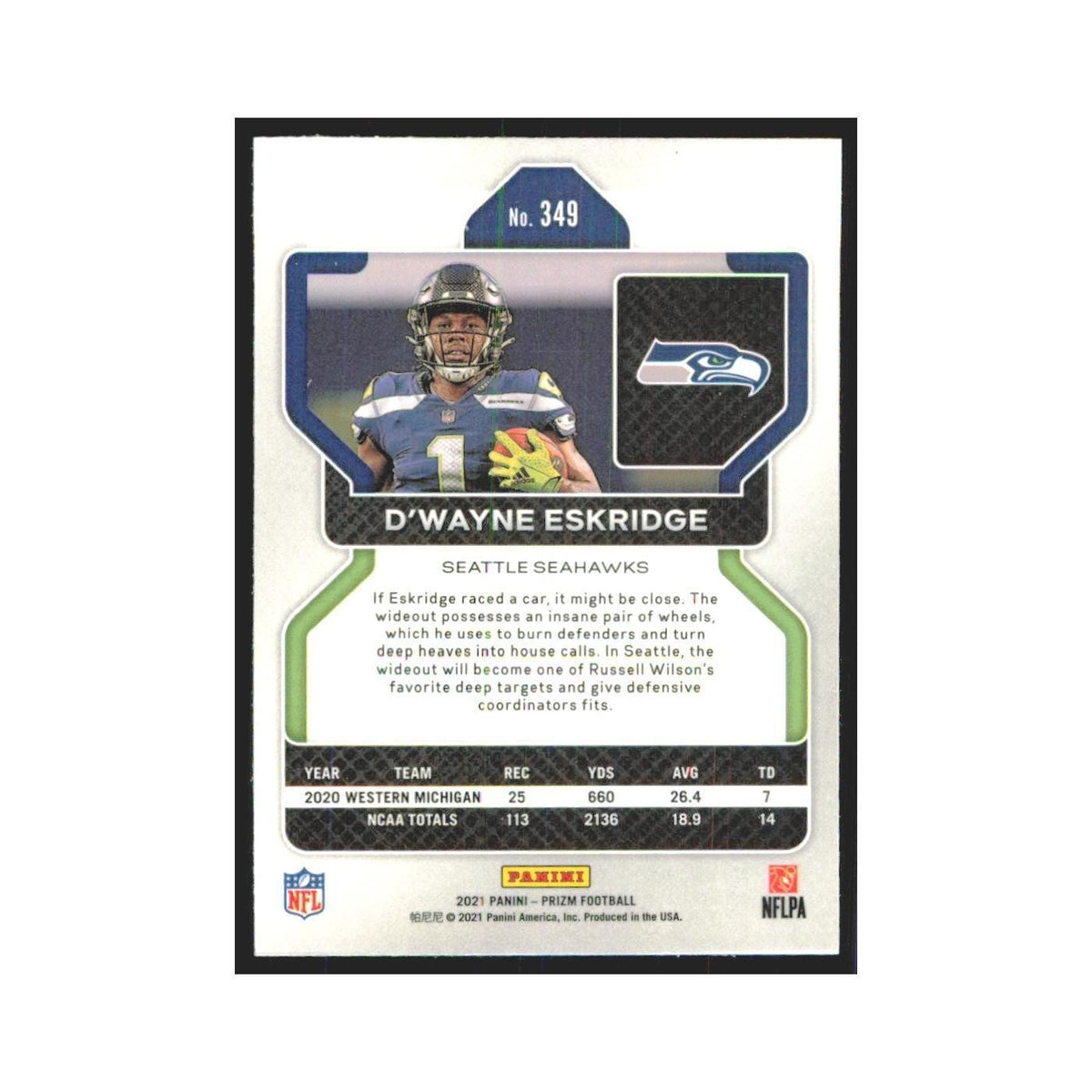 2021 Panini Prizm D'Wayne Eskridge RC Seahawks #349
