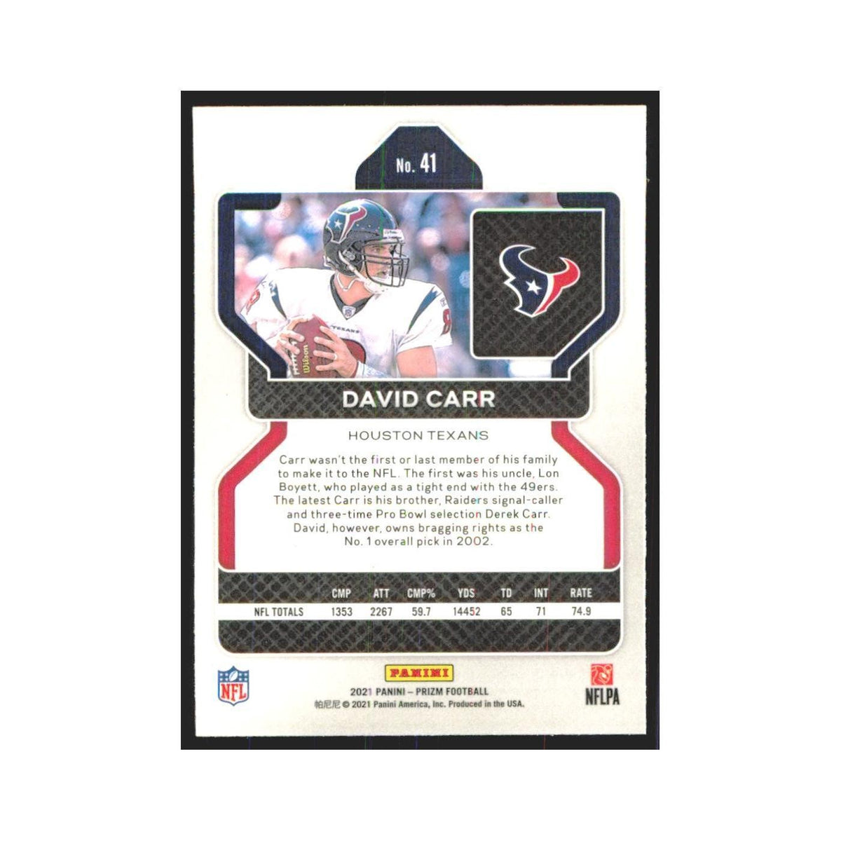 2021 Panini Prizm David Carr Texans #41