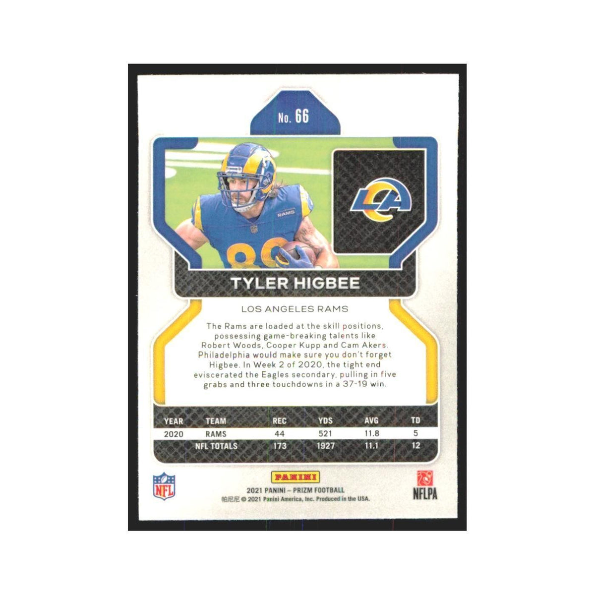 2021 Panini Prizm Tyler Higbee Rams #66