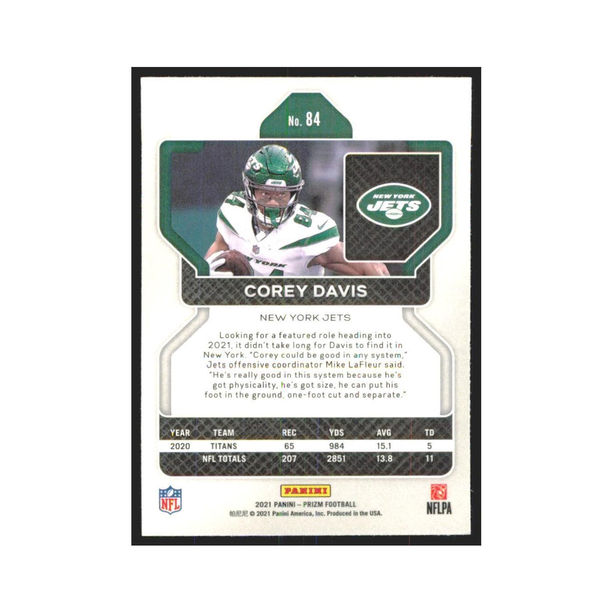 2021 Panini Prizm Corey Davis Jets #84