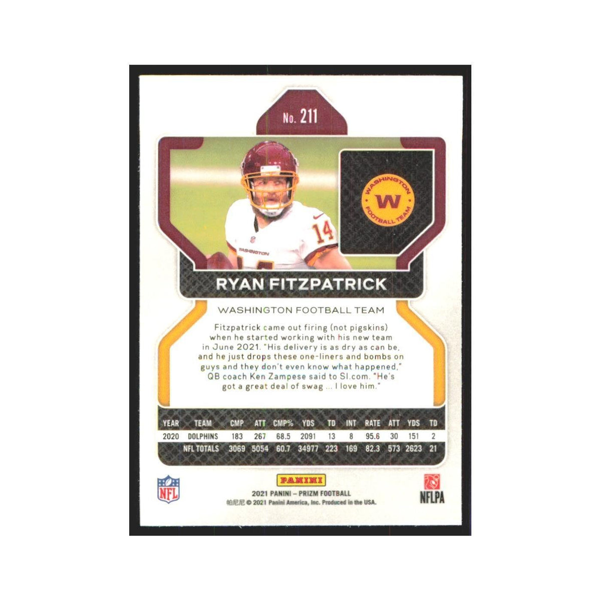 2021 Panini Prizm Ryan Fitzpatrick Washington Football Team #211