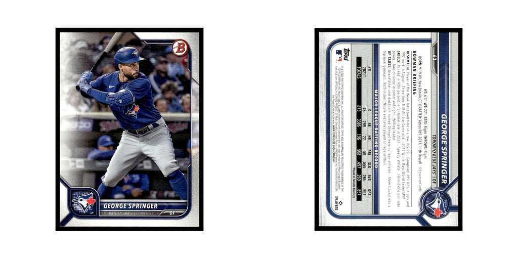 George Springer 2022 Bowman #63 Toronto Blue Jays Baseball Card NM