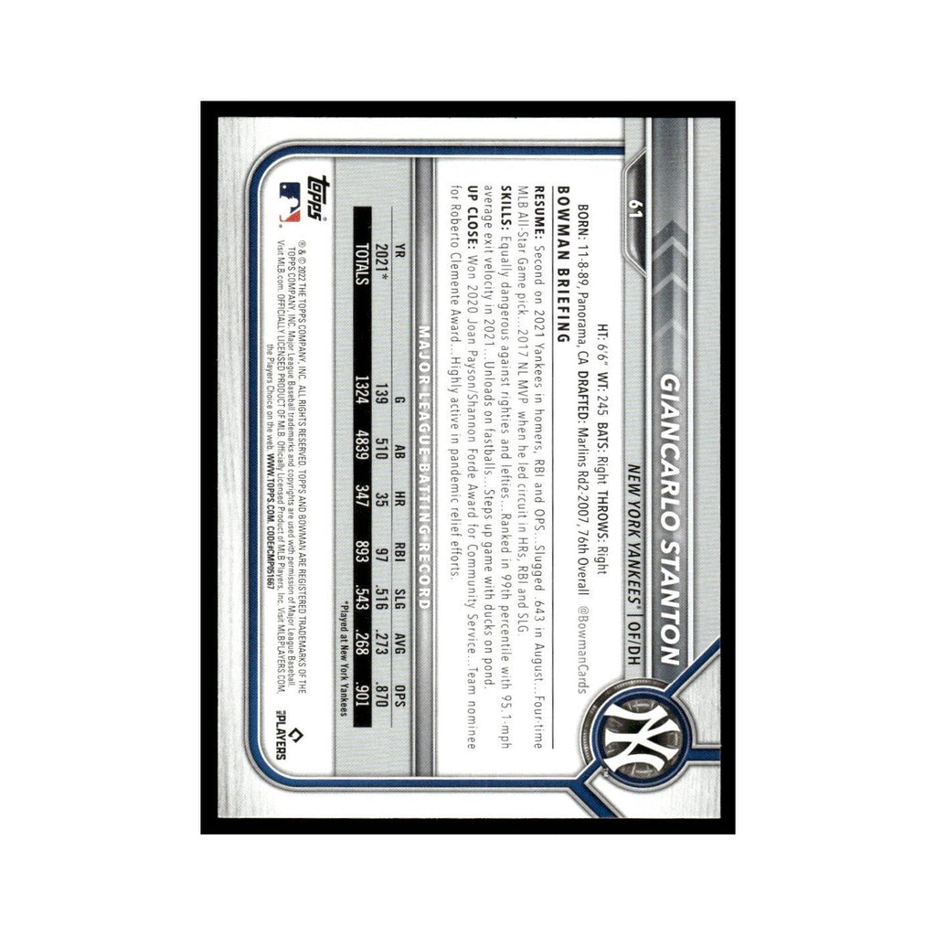 Giancarlo Stanton 2022 Bowman #61 New York Yankees Baseball Card NM