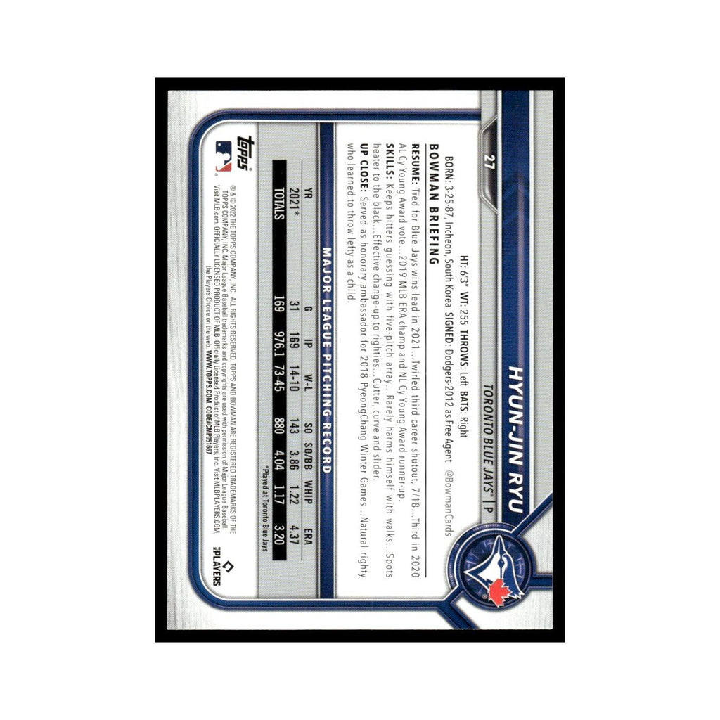 Hyun-Jin Ryu 2022 Bowman #27 Toronto Blue Jays Baseball Card NM