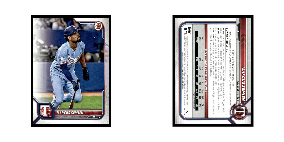 Marcus Semien 2022 Bowman #6 Texas Rangers Baseball Card NM