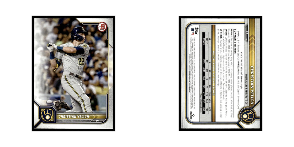 Christian Yelich 2022 Bowman #94 Milwaukee Brewers Baseball Card NM