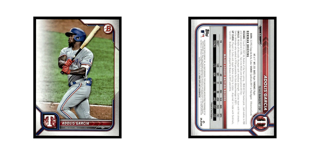 Adolis Garcia 2022 Bowman #53 Texas Rangers Baseball Card NM